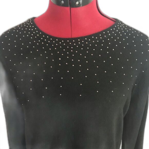 Ann Taylor Factory Sweater Women's Size Medium Black Silver Studs Long Sleeves - Picture 5 of 10